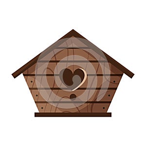 Wooden handmade bird house isolated on white background. Cartoon homemade nesting box for birds, ecology birdbox vector