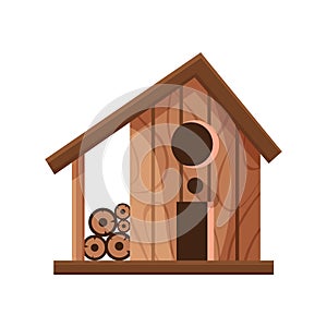 Wooden handmade bird house isolated on white background. Cartoon homemade nesting box for birds, ecology birdbox vector