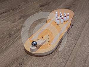 Wooden handmade bowling miniature game
