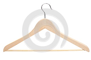 Wooden hanger on white background
