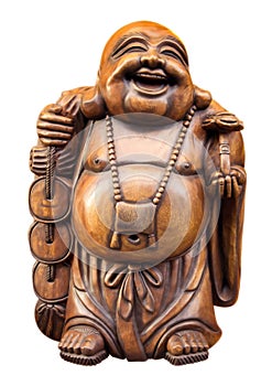 Wooden happy buddha