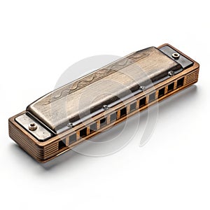 Wooden Harmonica on White, Musical instrument , Blues