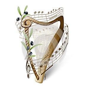 Wooden harp and olives