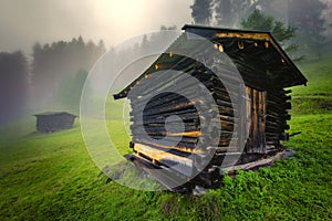Wooden hayloft in the Stubai Alps