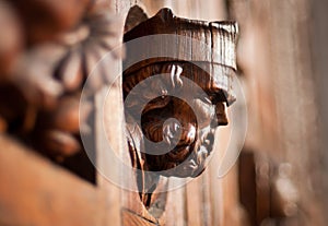 Wooden head on the door