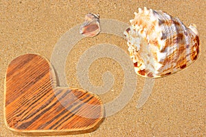 Wooden Heart and Sea Shells