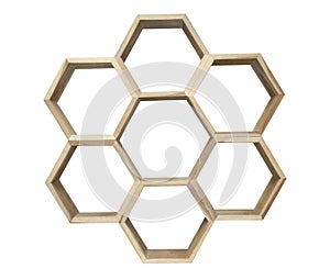 Wooden hexagonal shelf isolated