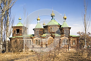 The wooden Holy Trinity cathedral. Karakol, Kyrgyzstan