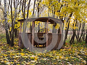 Wooden homemade colorful gazebo outdoor recreation place