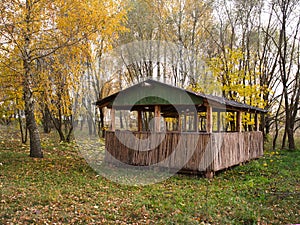 Wooden homemade colorful gazebo outdoor recreation place
