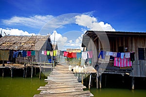 Wooden homes in a water's village