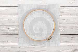 Wooden Hoop for cross stitch. A Tambour Frame for embroidery and Canvas with Free Space for Your Design. 3d Rendering