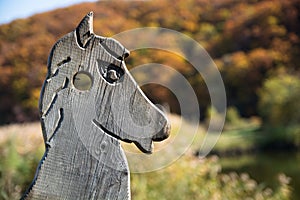 Wooden horse head - handmade decoration.