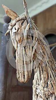 Wooden horse sculpture made from sticks and driftwood