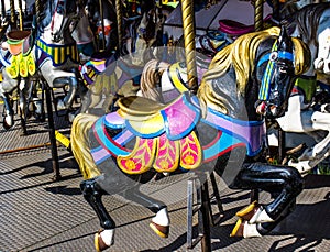 Wooden Horses On Merry Go Round Carousel