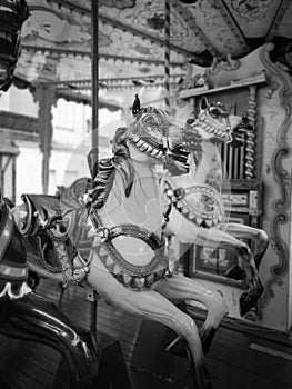 Wooden horses on an old carousel