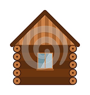 Wooden house architecture design estate old wall with glass window flat vector illustration.