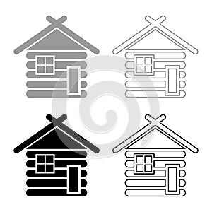 Wooden house Barn with wood Modular log cabins Wood cabin modular homes icon set grey black color illustration outline flat style