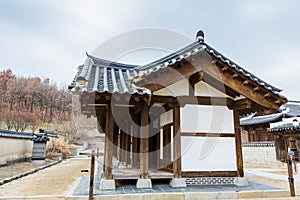 Wooden house with black tiles of Hwaseong Haenggung Palace loocated in Suwon South Korea, the largest one of where the king and