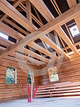 Wooden house construction. Wooden Roof Frame