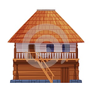 Wooden House and Dwelling as Romania Traditional Symbol Vector Illustration