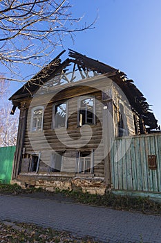 The wooden house after the fire