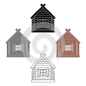 Wooden house icon in cartoon,black style isolated on white background. Russian country symbol stock vector illustration.
