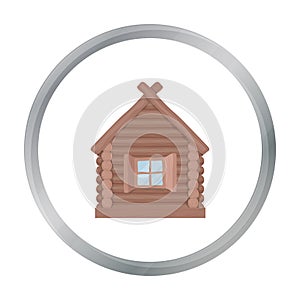 Wooden house icon in cartoon style isolated on white background. Russian country symbol