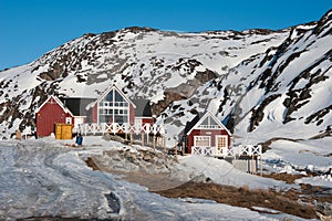 Wooden house in Ilulissat of west Greenland photo