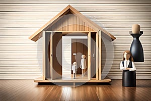 Wooden House Maquette Model With Two Family Sizes And Different Home Affordability And Wealth Level Concepts As W. Generative AI