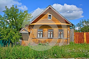 Wooden house on Maxim Gor'ky street in Torzhok city