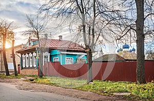 Wooden house with openwork platbands in Uglich