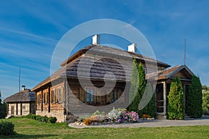 Wooden house - place of birthplace of Tadeusz Kosciuszko in Merechevshchina, near Kossovo city, Belarus photo