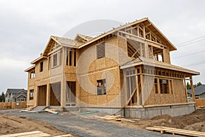 Wooden house shell under construction