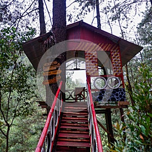 A wooden house or tree house located in a tourist village, namely SIKRIKIL, which is located in Wadaslintang