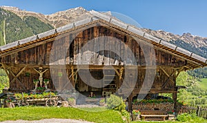 Wooden house typical in a alps village on Ridnaun Valley/Ridanna Valley - Racines country - near Sterzing/Vipiteno, South Tyrol, n