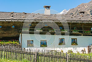 Wooden house typical in a alps village on Ridnaun Valley/Ridanna Valley - Racines country - near Sterzing/Vipiteno, South Tyrol, n