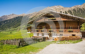 Wooden house typical in a alps village on Ridnaun Valley/Ridanna Valley - Racines country - near Sterzing/Vipiteno, South Tyrol, n