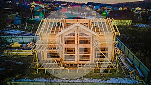 wooden house under construction made of timber