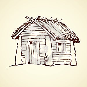 Wooden house. Vector drawing