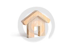 Wooden house on a white background. The concept of affordable housing on credit. Rent a house, relocation. Construction of housing