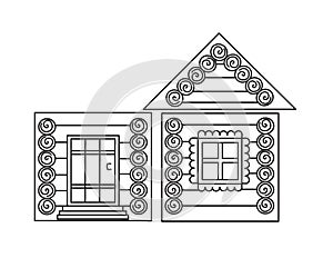 Wooden house on a white background. Symbol. Vector