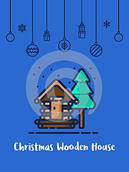 Dřevěný dům v sezóna ikona vánoční ozdoba prvky závěsný 