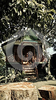 wooden house in the yard, the most comfortable place to contemplate and rest