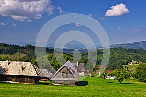 Wooden houses in Biele Vody settlement in Polana mountains