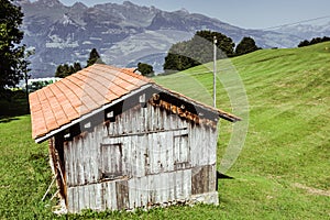 Wooden houses in Malbun in Lichtenstein, Europe