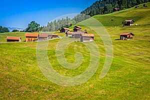 Wooden houses in Malbun in Lichtenstein, Europe