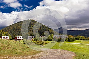 Wooden houses napolane in the mountains of Slovakia Tatra