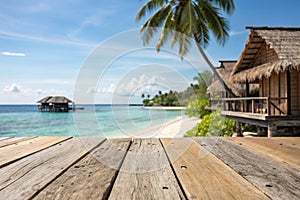 Wooden houses by the sea on tropical beach photo