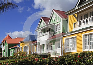 The wooden houses painted in Caribbean bright colors in Samana photo